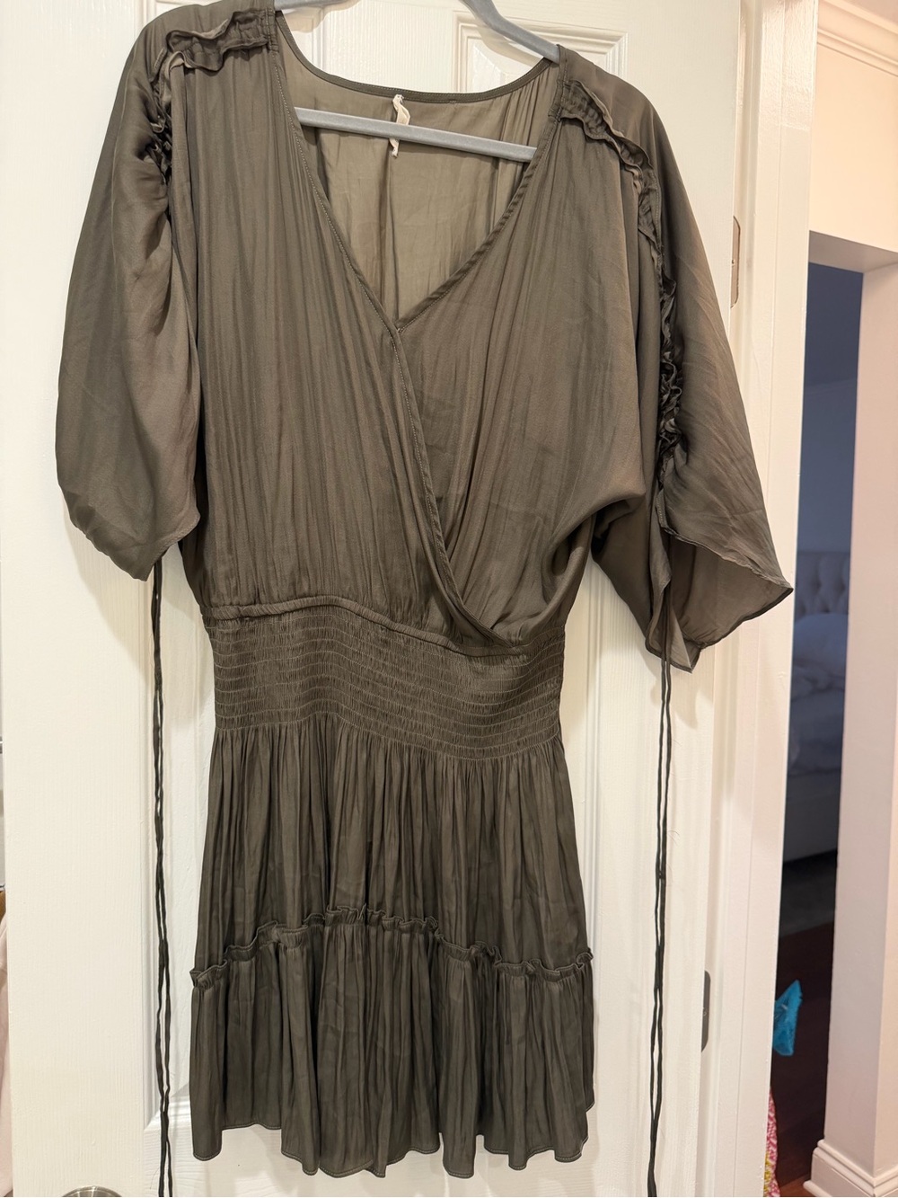 Kori Olive Green Wrap-Style Mini Dress